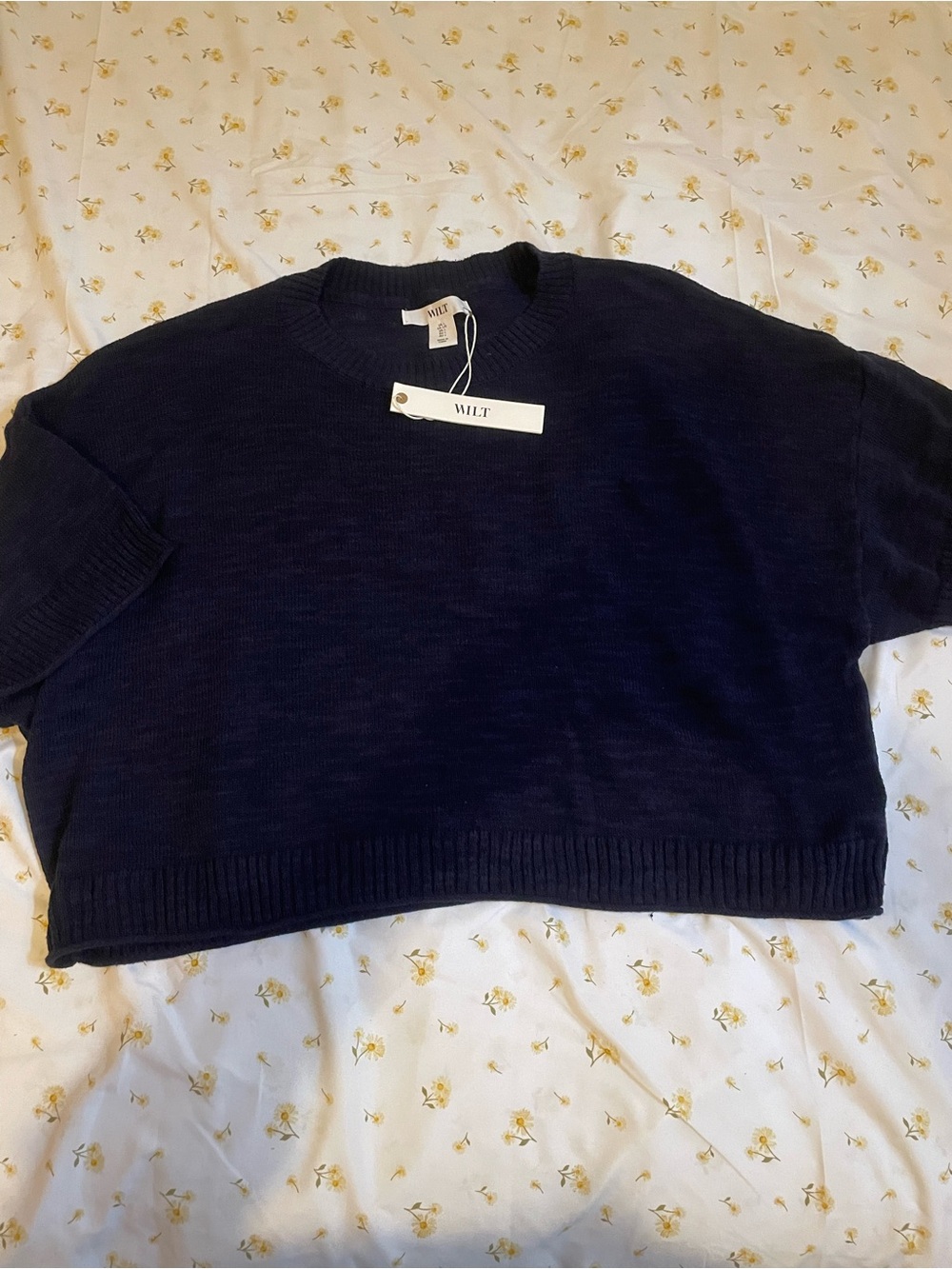 WILT Navy Short Cropped Crewneck Sweater